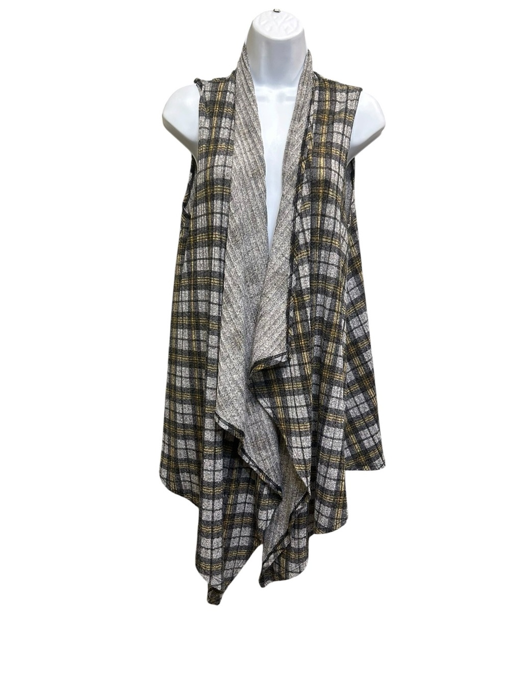 Eclipse Plaid Draped Gray Yellow Academia Vest Size M